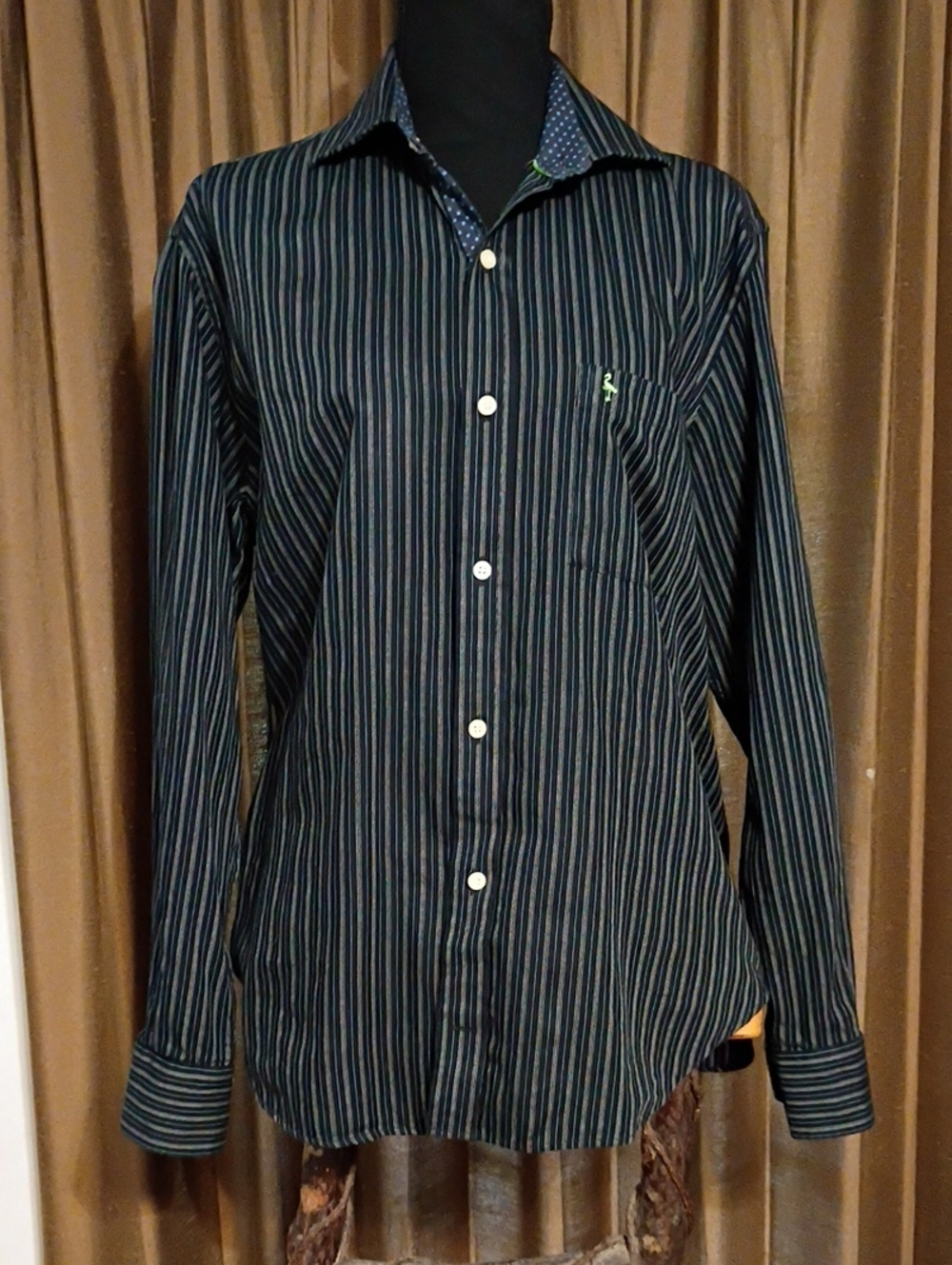 Tailorbyrd Blue Shirt with Subtle White Stripes Size Medium